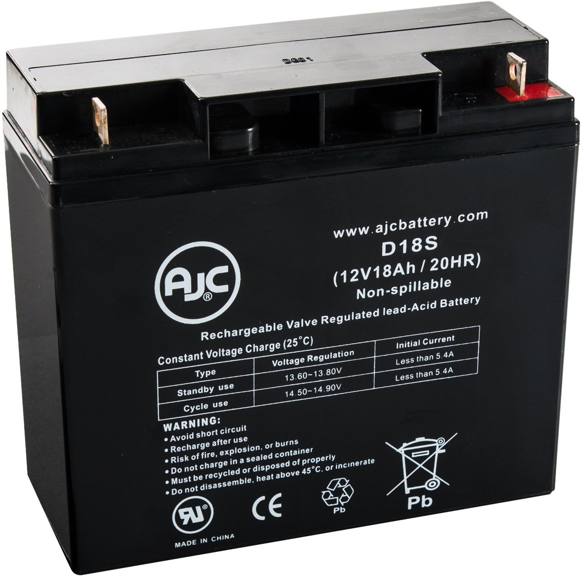 AJC� battery compatibel met Portalac GS PE12V17 BOLT 12V 18Ah Noodverlichting accu