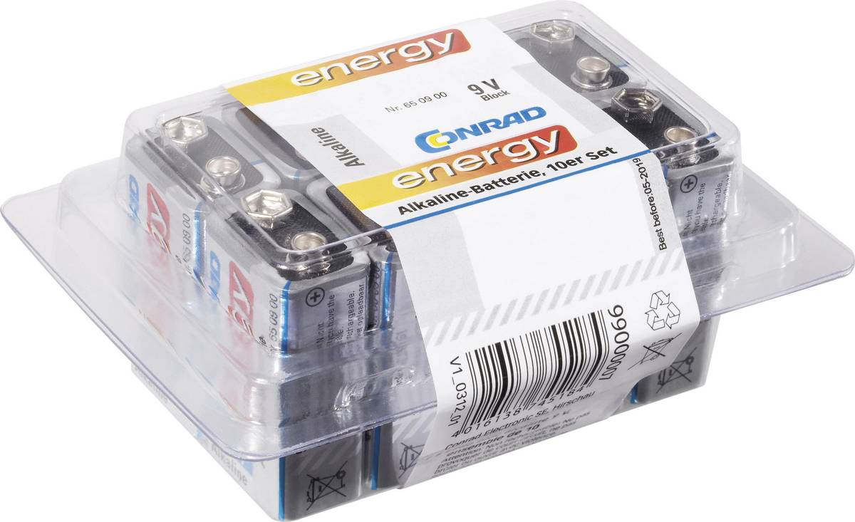 Conrad energy 6LR61 9V batterij (blok) Alkaline 9 V 10 stuks