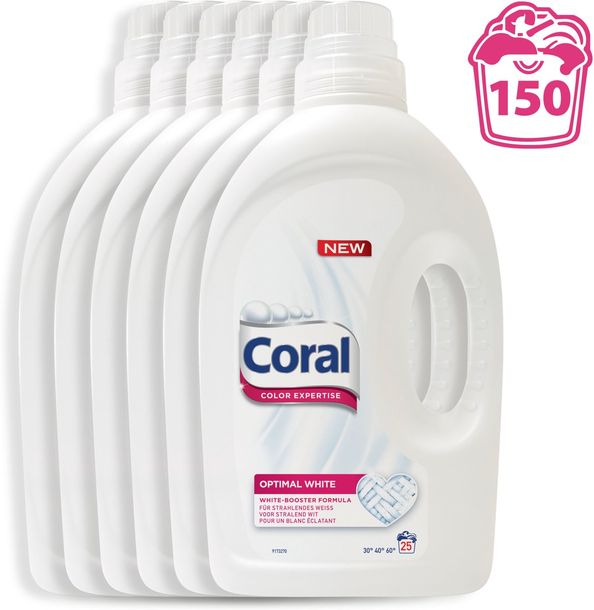 Foto van Coral Optimal White - 150 wasbeurten - 6 x 1,4 l - Wasmiddel - Kwartaalbox