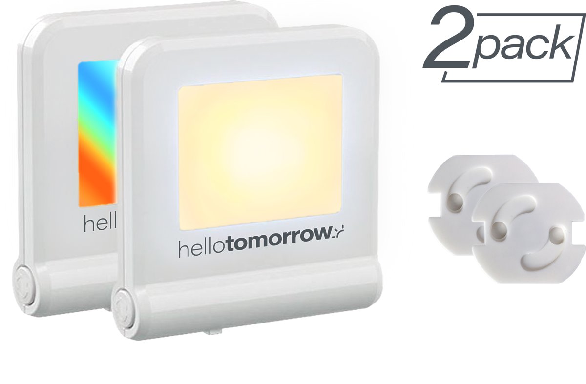 Nachtlampje Stopcontact Dag en Nacht Sensor - Lampje Voor Baby - Kind - Volwassenen & Slaapkamer - Warm Wit Led Verlichting - Verschillende Kleuren - 2 Stuks + 2x Kinder Beveiliging