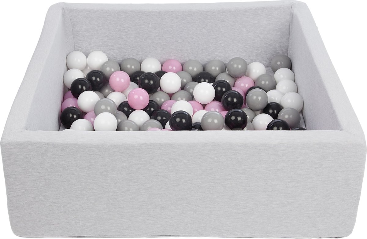 Ballenbak - stevige ballenbad - 90x90 cm - 150 ballen Ø 7 cm - wit, roze, grijs, zwart.
