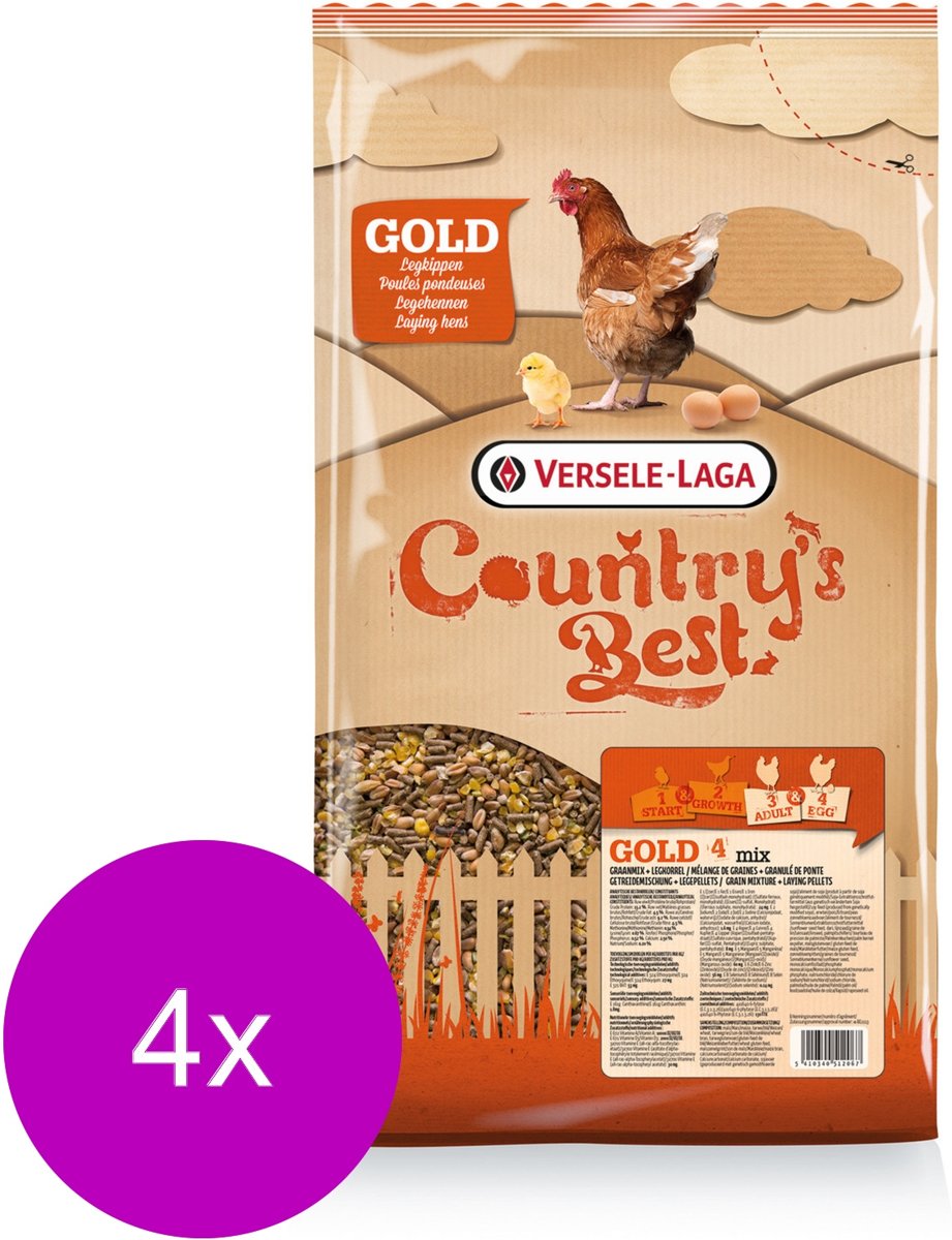 Versele-Laga Country`s Best Gold 4 Mix Kip-Graan Met Legkorrel - Kippenvoer - 4 x 5 kg Standaard