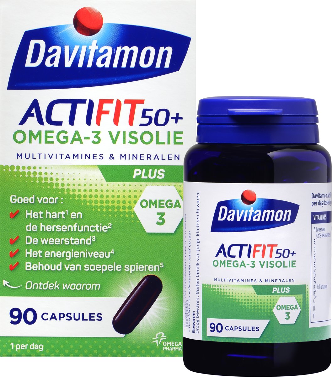 Foto van Davitamon actifit omega3 Vis 50+ - 90 capsules - Voedingssupplement