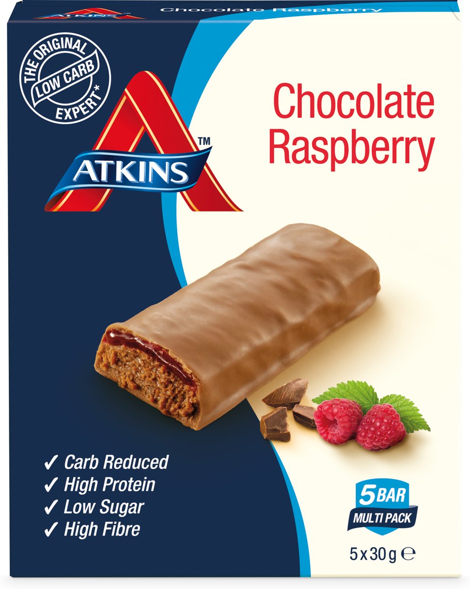 Foto van Atkins Chocolate Raspberry - 30 gram - 5 stuks - maaltijdreep