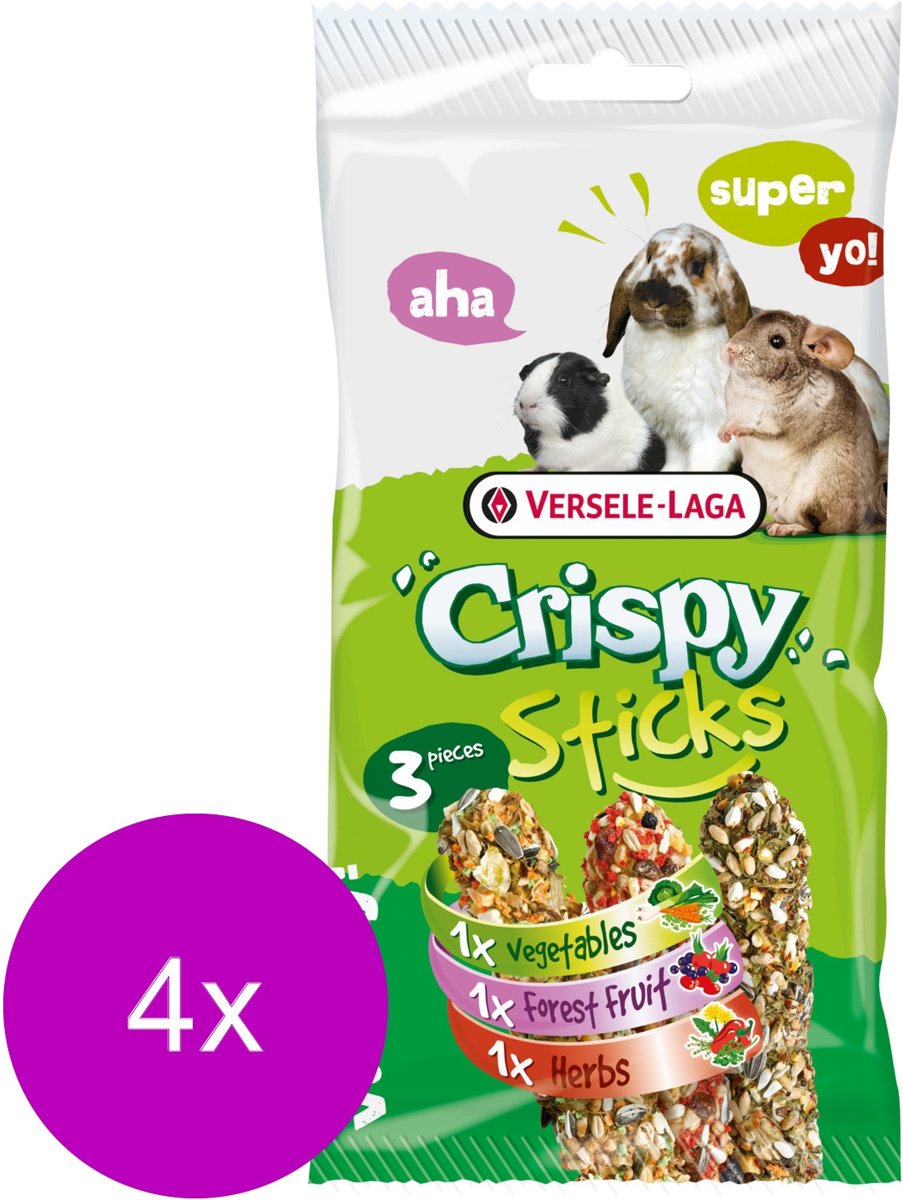 Versele-Laga Crispy Sticks Triple Variety Pack - Konijnensnack - 4 x Mix 3x55 g Herbivoren