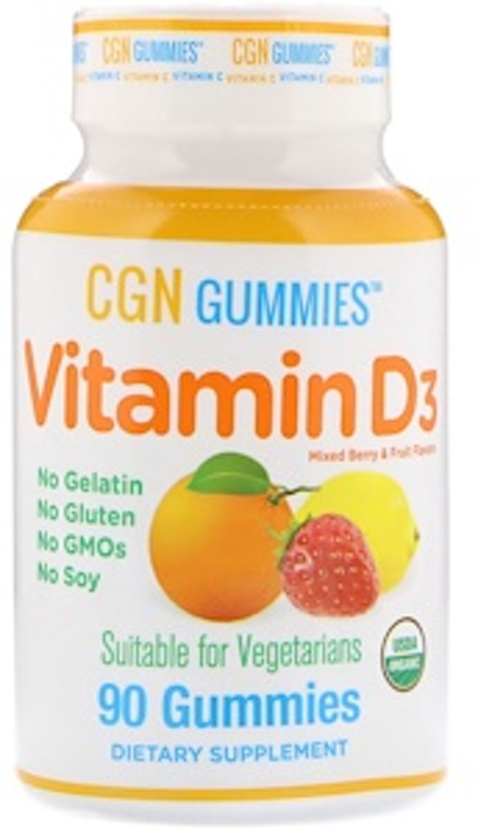 Foto van Biologische Vitamine D3 Gummies, GelatineVRIJ, GlutenVRIJ, Mixed Berry & Fruit Smaak, 90 Gummies