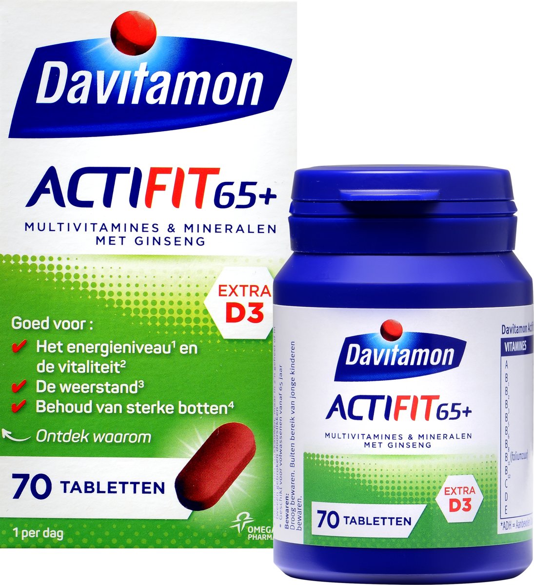 Foto van Davitamon Actifit 65+ - multivitamine - 70 tabletten - Voedingssupplement
