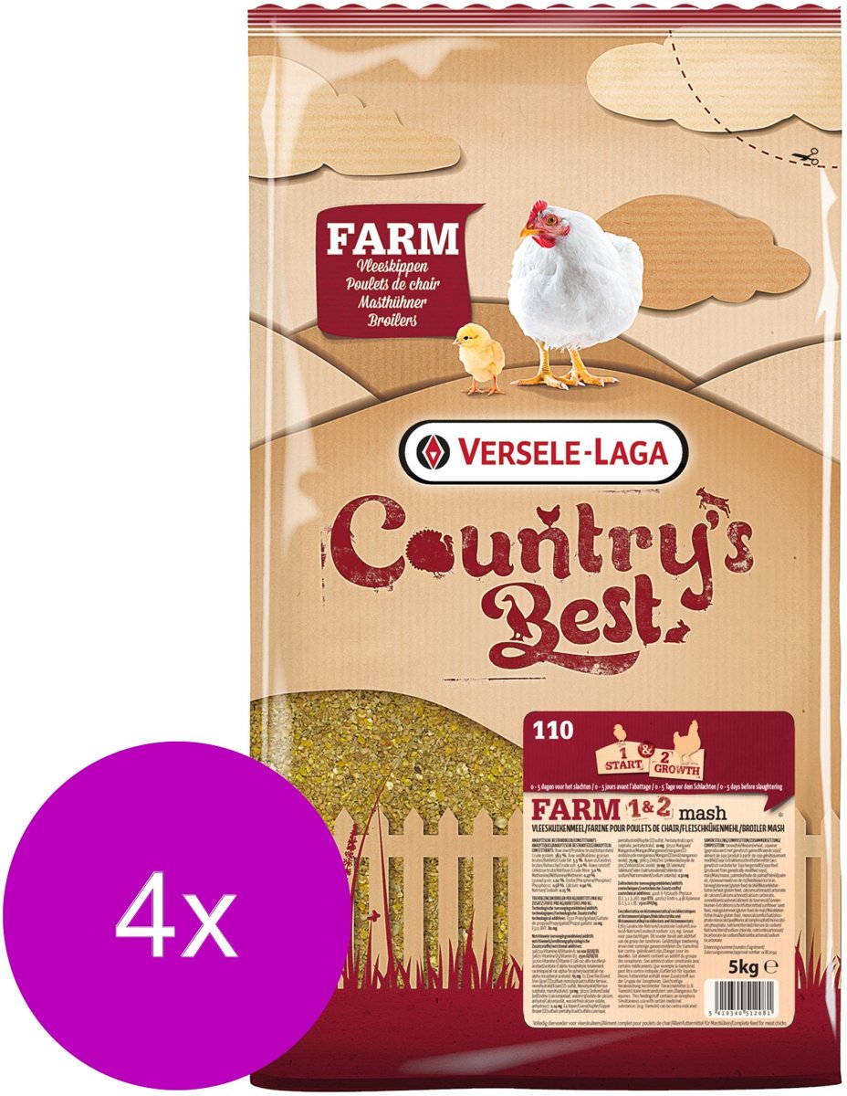 Versele-Laga Country`s Best Farm 1&2 Mash Groeikorrel Vlees Kip - Kippenvoer - 4 x 5 kg Van 0 Weken