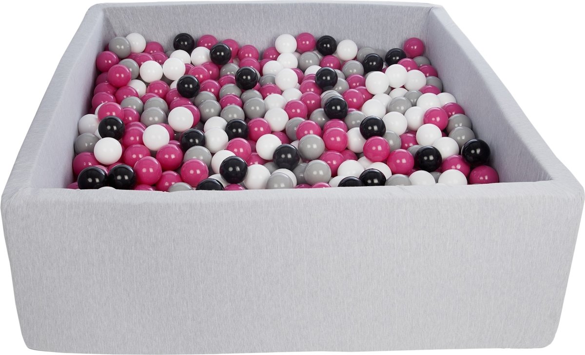 Ballenbak - stevige ballenbad - 120x120 cm - 900 ballen Ø 7 cm - wit, roze, grijs, zwart.