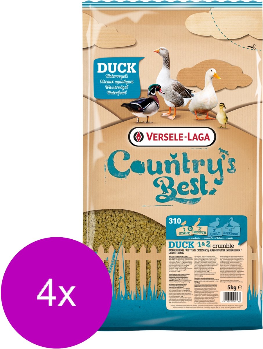 Versele-Laga Country`s Best Duck 1&2 Crumble Watervogels - Pluimveevoer - 4 x 5 kg Van 0 Weken