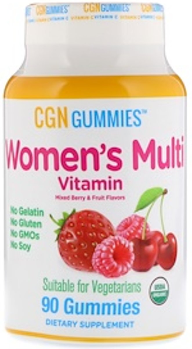 Foto van Women's Multi Vitamine GelatineVRIJ, GlutenVRIJ, Organic Mixed Berry en Fruit Smaak, 90 Gummies