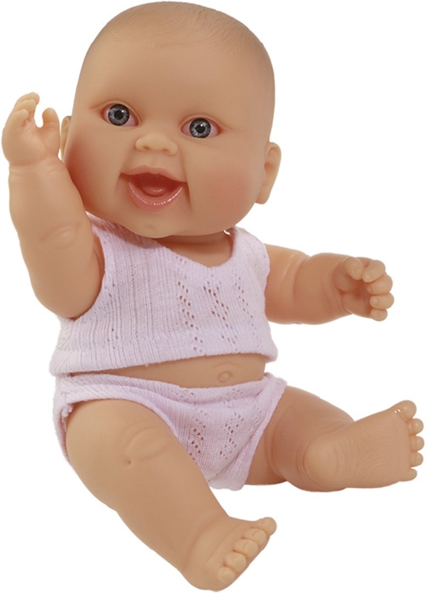 Paola Reina Puppegie pop babypop blank meisje gekleed 22 cm (met roze ondergoed)