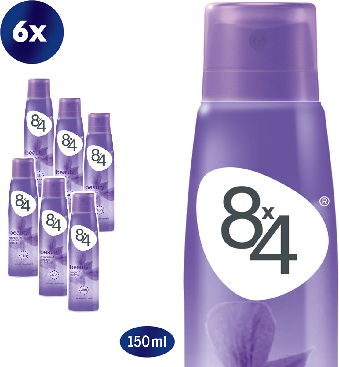 Foto van 8x4 Beauty - 6 x 150 ml - Voordeelverpakking - Deodorant Spray