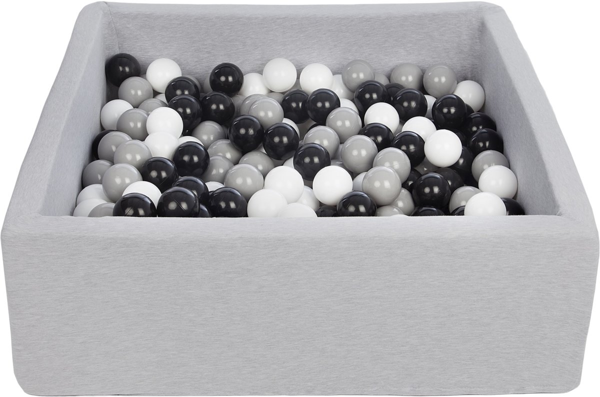Zachte Jersey baby kinderen Ballenbak met 300 ballen, 90x90 cm - zwart, wit, grijs