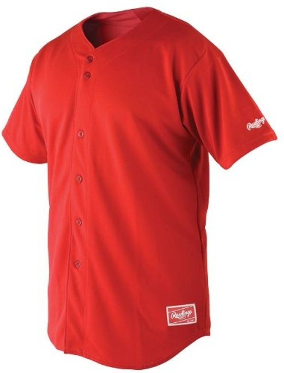 Rawlings RYBBJ350 YOUTH Full Button Baseball Jersey - Red - Youth Large