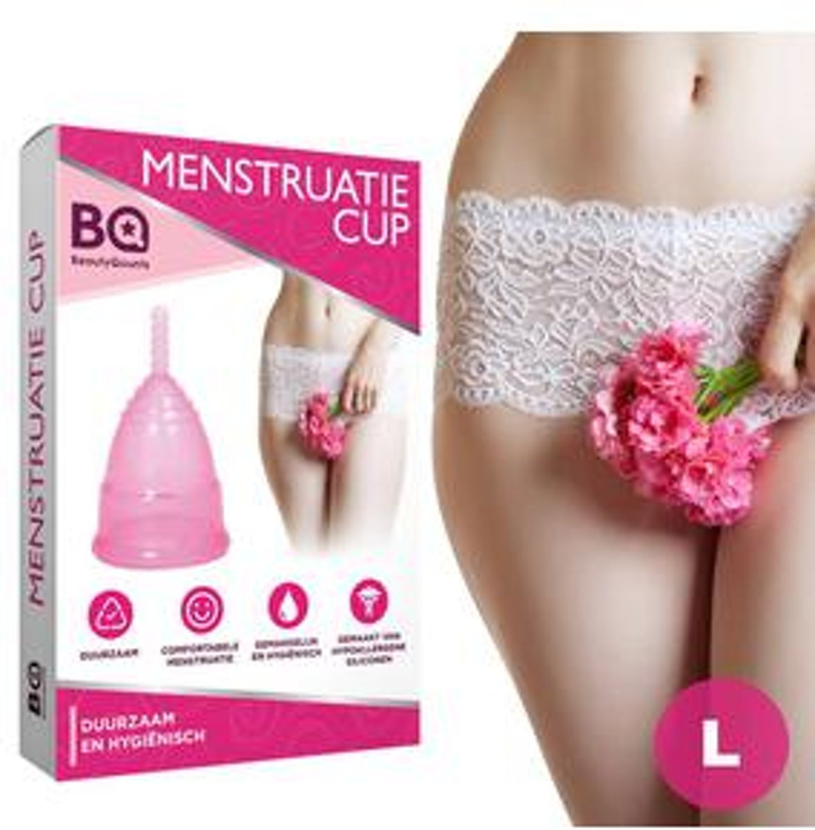 Foto van Menstruatiecup BeautyQounts - Maat L - Duurzame siliconen cup