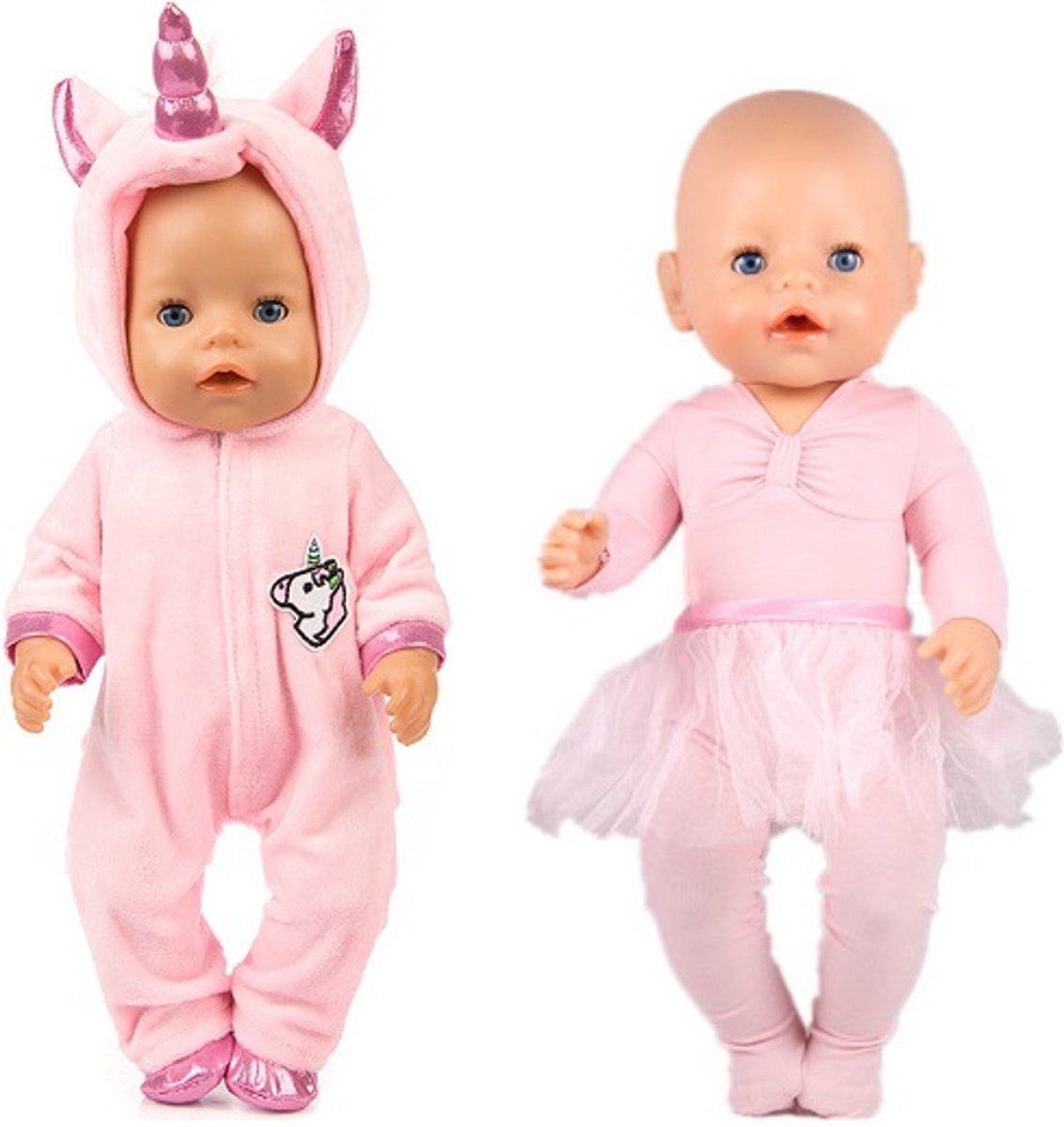 Poppenkleding, geschikt voor Baby Born pop, Unicorn / Eenhoorn Onesie + Ballerina pakje - Meisje