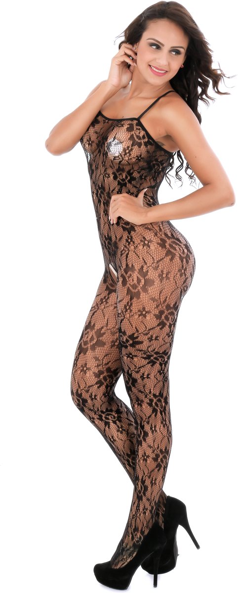 Foto van Body Pleasure - super strak - sexy lingerie set - uitdagende body - zwart - one size fits most - tl25 - verpakt in super gave cadeaubox van body pleasure