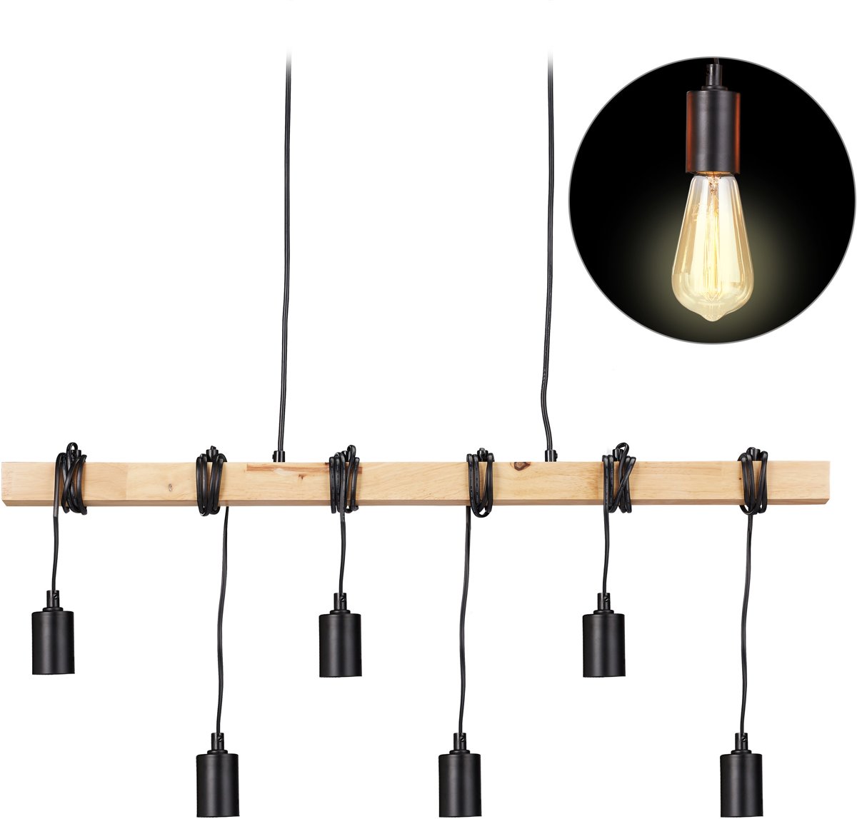 Betere bol.com | relaxdays hanglamp hout - 6-lichts - eettafel lamp HB-35
