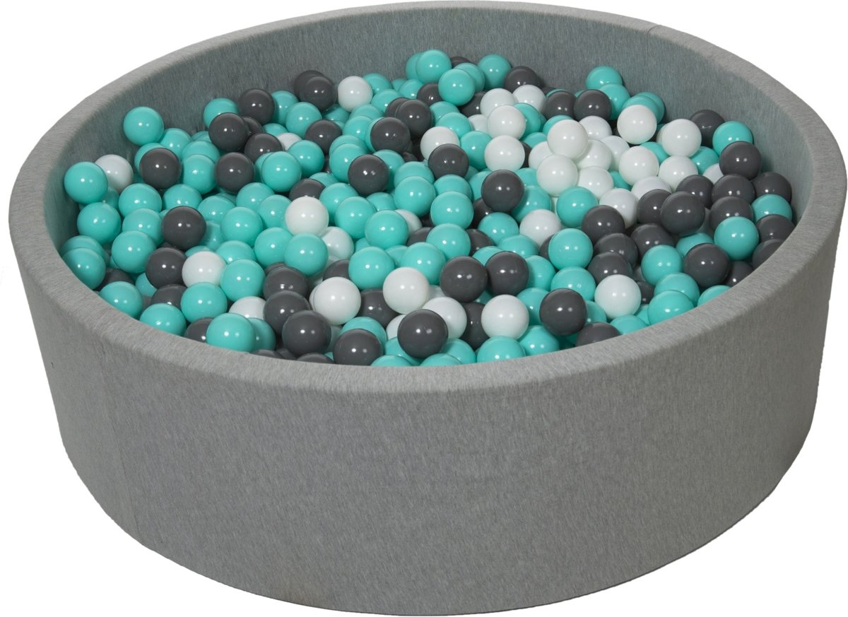 Ballenbak - stevige ballenbad - 125 cm - 1200 ballen Ø 7 cm - wit, grijs, turquoise.