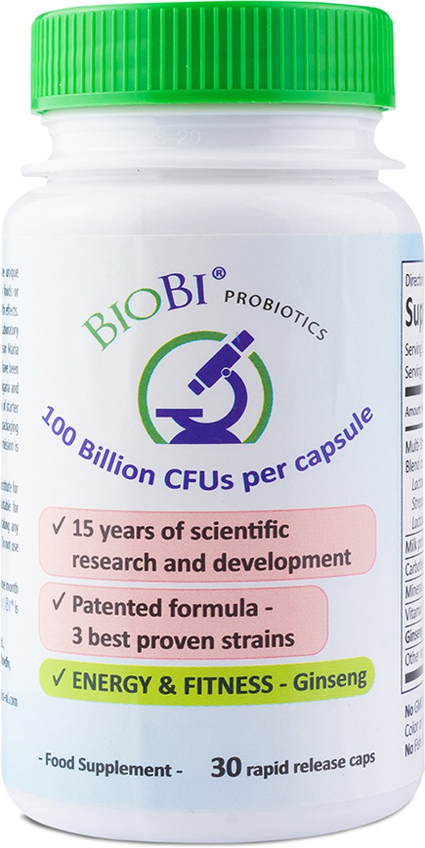 Foto van BioBi Probiotica Energy & Fitness - 100 Miljard CFUs - 30 vegicaps
