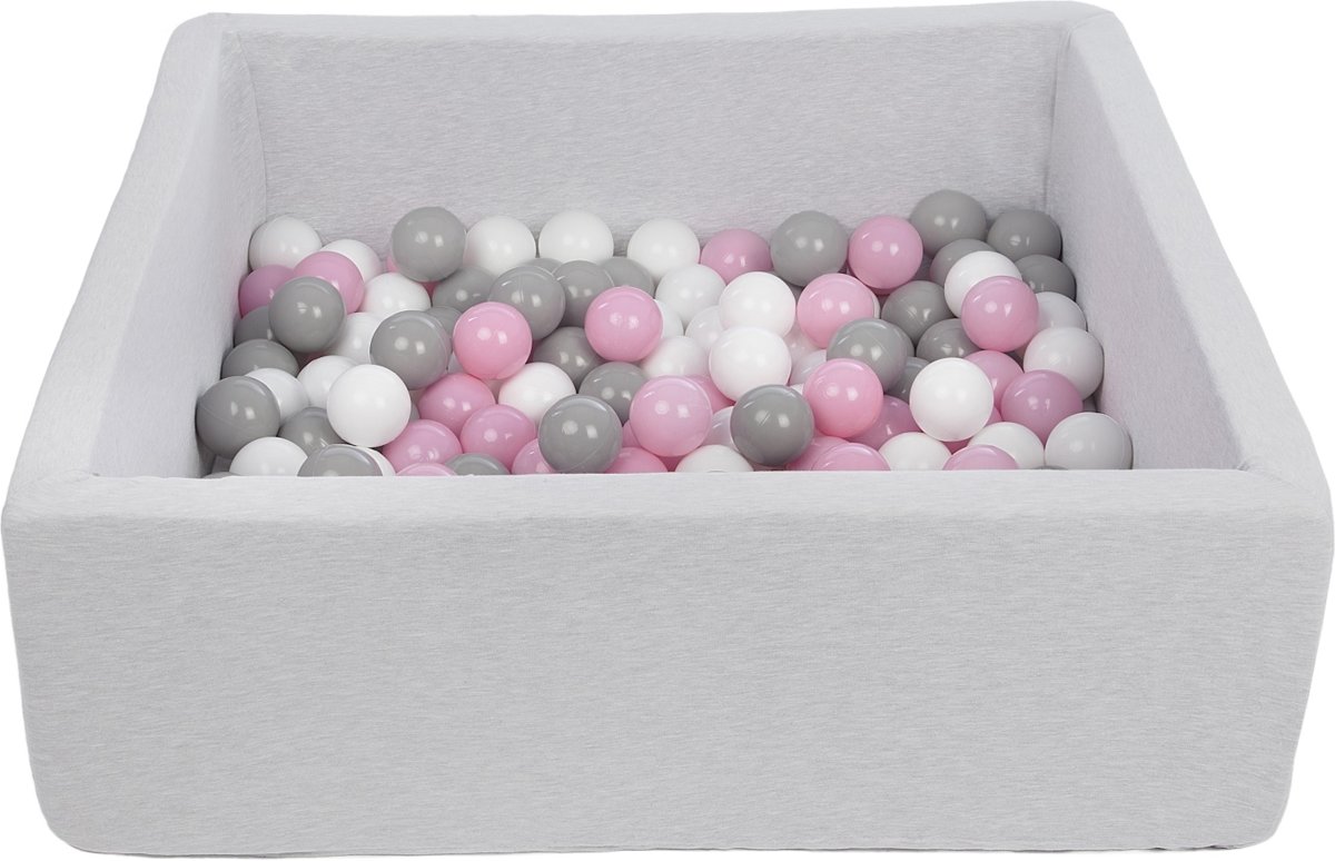 Ballenbak - stevige ballenbad - 90x90 cm - 150 ballen Ø 7 cm - wit, roze, grijs.