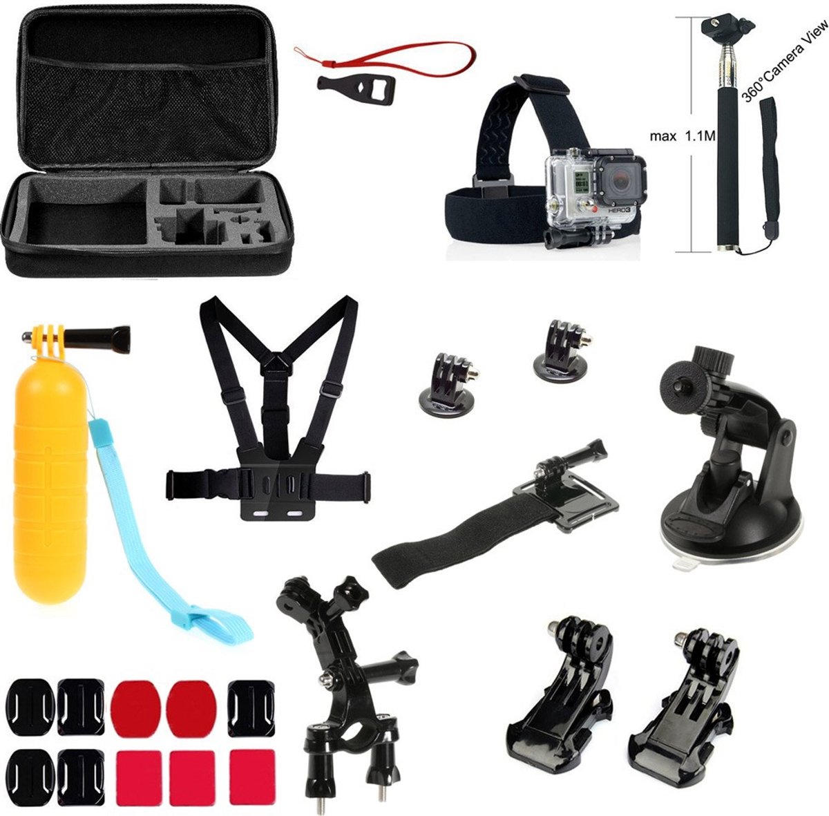 15-in-1 Accessories Kit voor Gopro Hero 1 2 3 3+ 4 en Actioncam