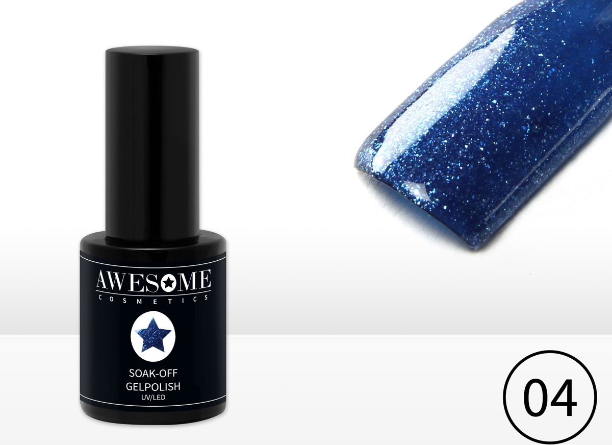 Foto van Awesome #04 Blauw met fijne glitter Gelpolish - Gellak - Gel nagellak - UV & LED