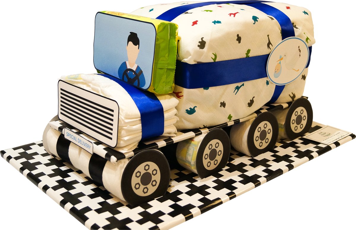 Luiertaart - Pampertaart Jongen Vrachtwagen – 80 Pampers – Blauw