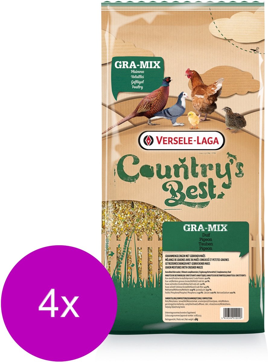 Versele-Laga Country`s Best Gra-Mix Sierduiven Gebroken Mais - Pluimveevoer - 4 x 4 kg