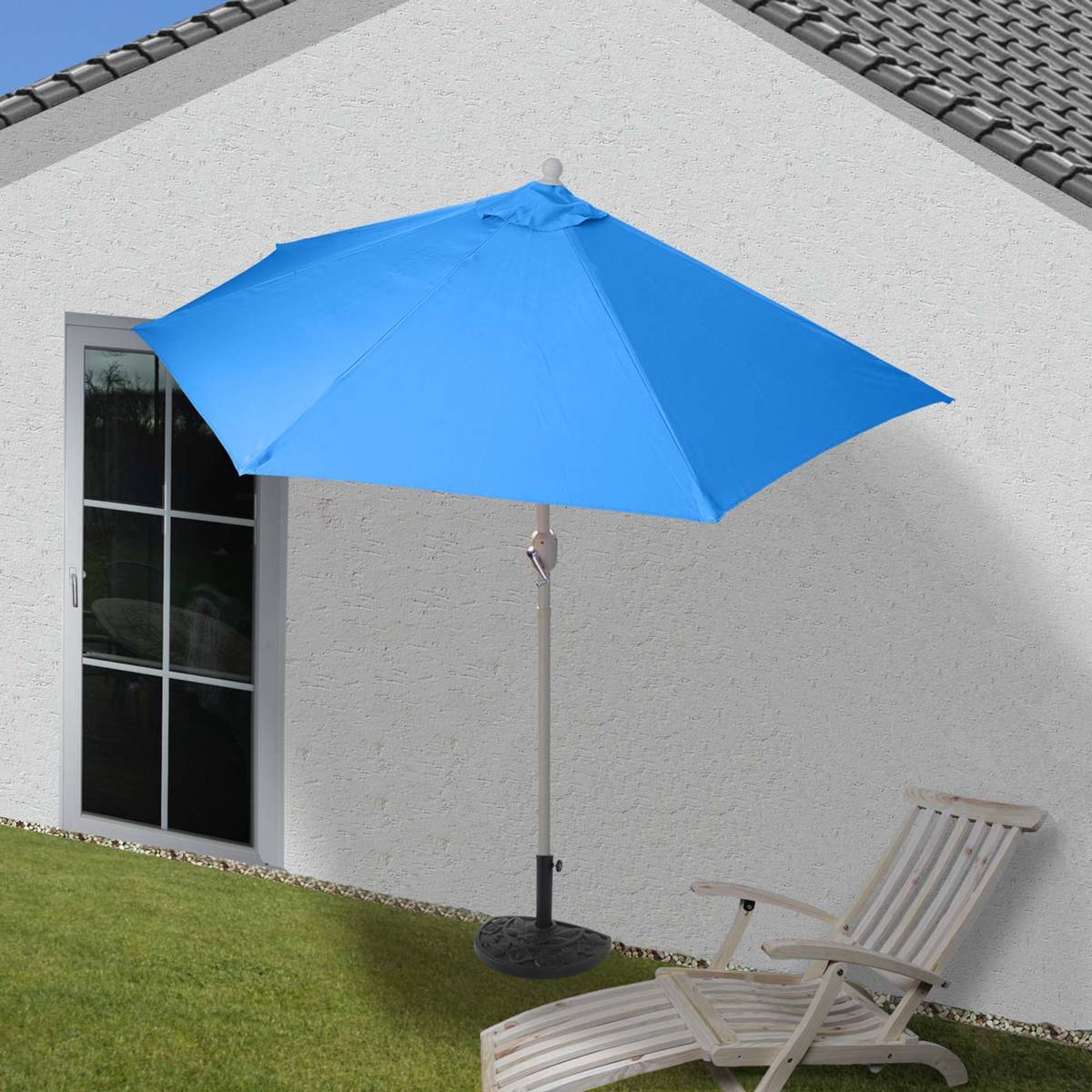 bol.com | Halve parasol muurparasol balkon parasol met voet blauw 300 cm