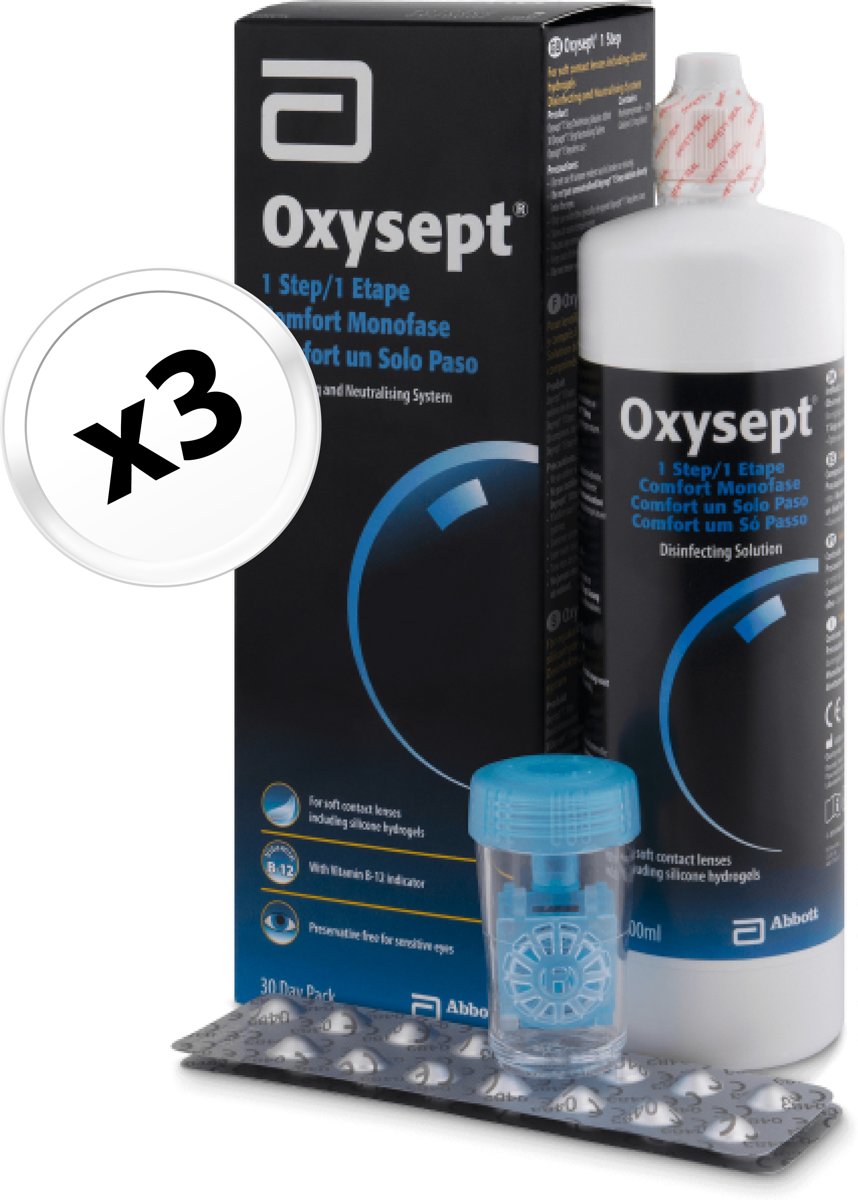 Foto van Oxysept 1 Step [3x 300ml + 90 tabl + 1 lenshouder] - lenzenvloeistof