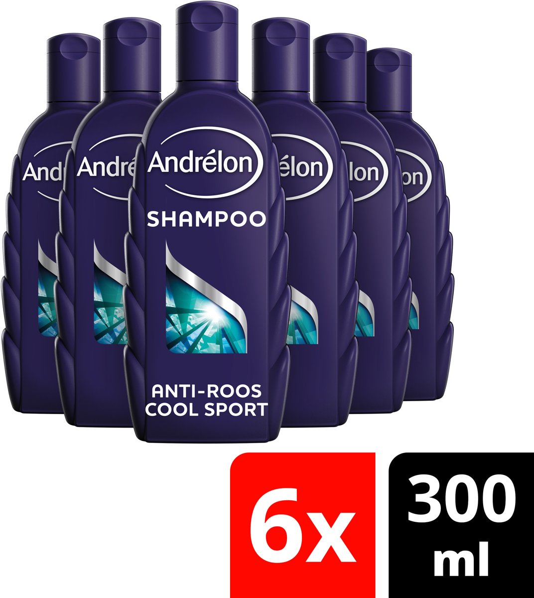 Foto van Andrélon Anti-Roos Cool Sport For Men - 6 x 300 ml - Shampoo - Voordeelverpakking