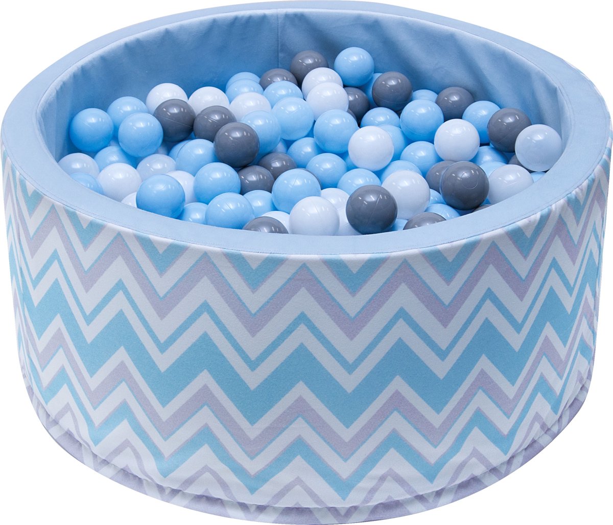 Ballenbak | Wit en blauwe strepen incl.  200 witte, grijze en blauwe ballen