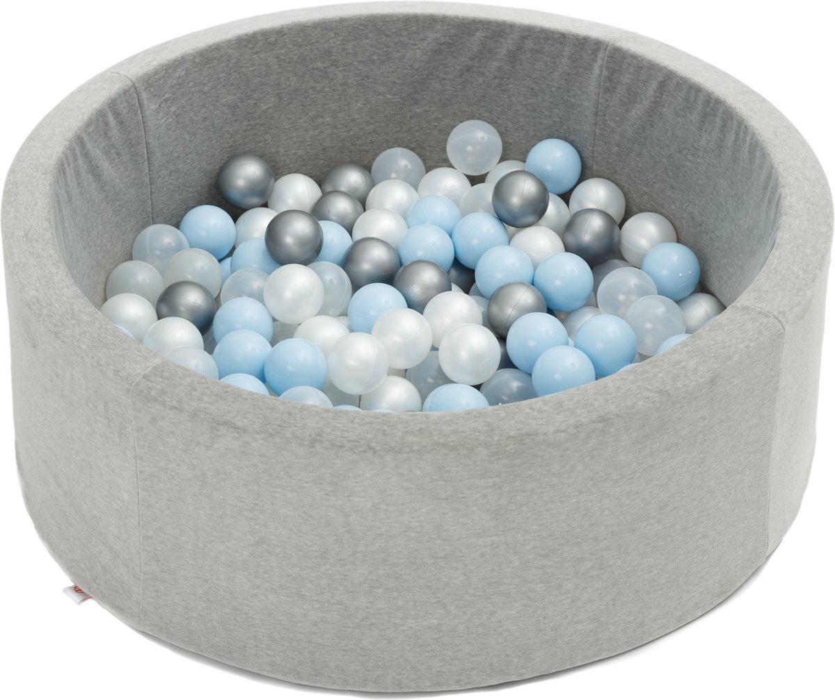 FUJL - Ballenbak - Speelbak - Licht blauw - ⌀ 90 cm - 200 ballen - Kleuren - Zilver - Parel  -baby blauw - Transparant