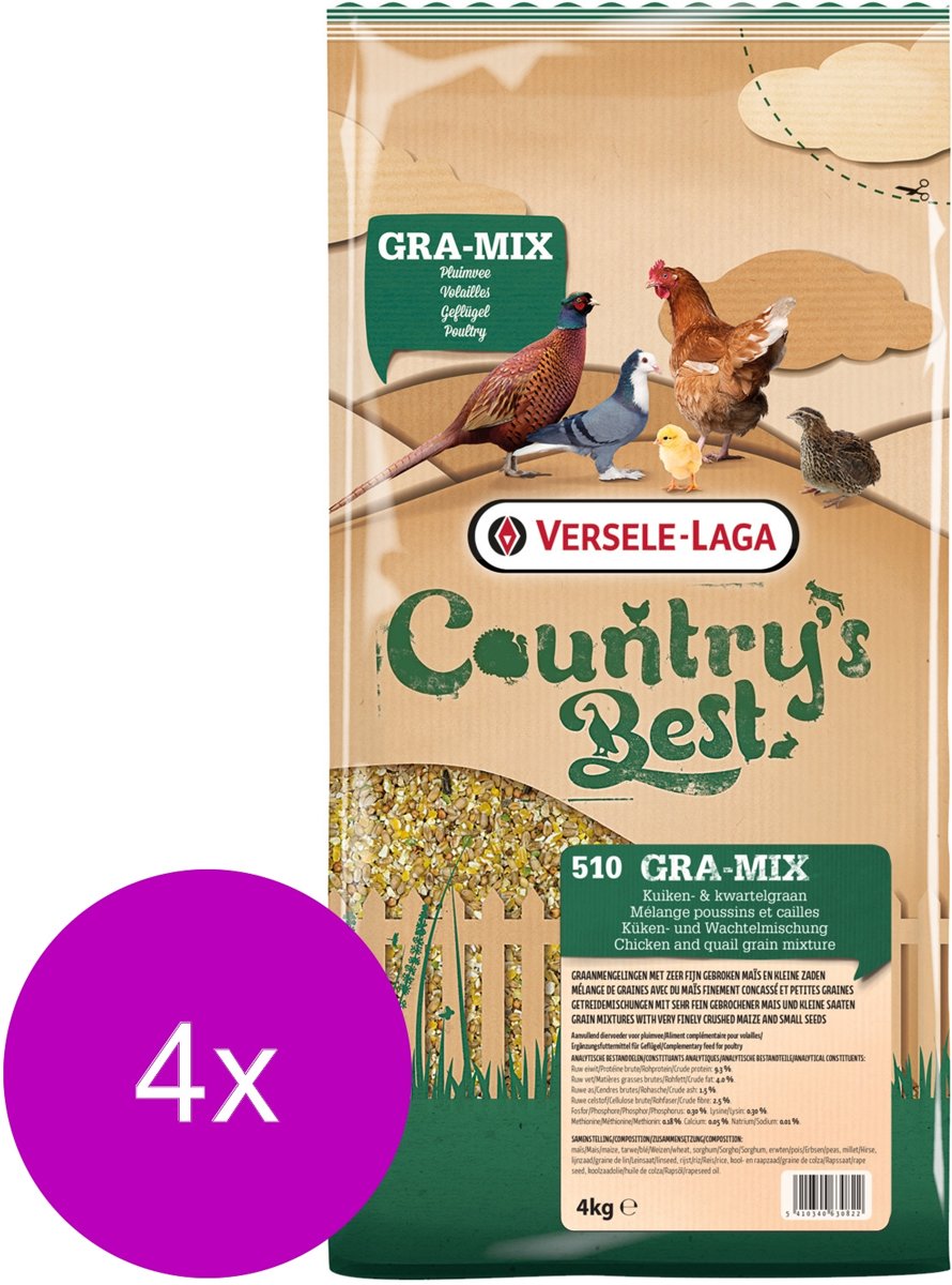 Versele-Laga Country`s Best Gra-Mix Kuiken- & Kwartelgraan - Kippenvoer - 4 x 4 kg