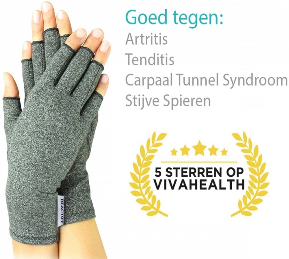 Foto van Artritis handschoenen (Maat XL), artrose reuma compressie handschoen zonder toppen, ook voor tendinitis en carpaal tunnel syndroom maat XL (ook te verkrijgen in S/M/L)