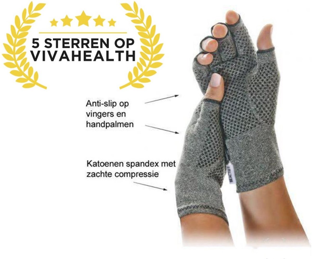 Foto van Artritis handschoenen Anti-Slip (Maat M), artrose reuma compressie handschoen zonder toppen, ook voor tendinitis en carpaal tunnel syndroom, maat M (ook te verkrijgen in S/L/XL)