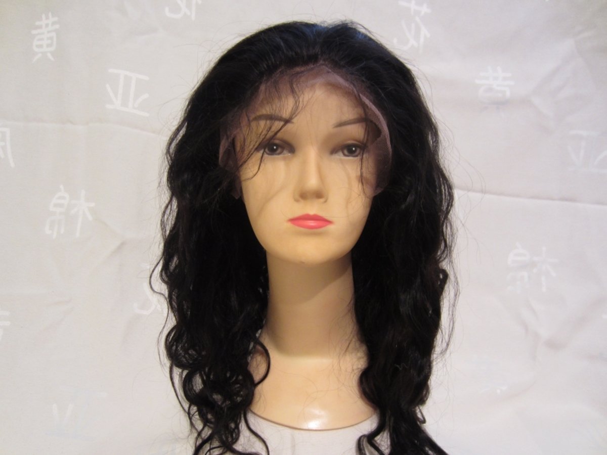 Foto van Lace full wig braziliaanse hair body wave Kleur:1B Black 55cm