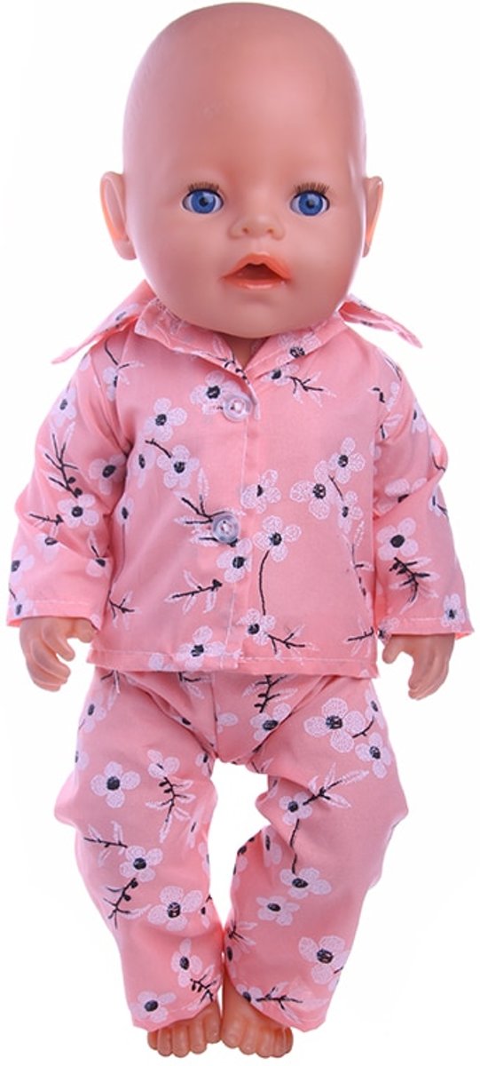 Roze pyjama met bloemen voor babypop zoals Baby born - Poppenkleding