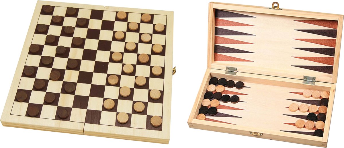 Dam- en backgammonset - veldmaat 30mm - 29 x 14,5 x 4.5 cm
