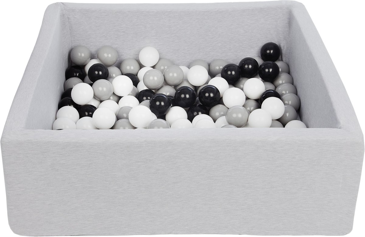 Zachte Jersey baby kinderen Ballenbak met 150 ballen, 90x90 cm - zwart, wit, grijs