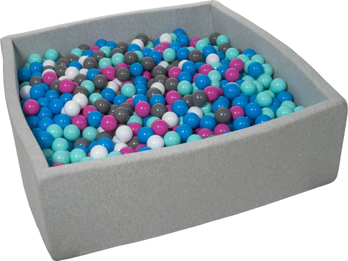 Zachte Jersey baby kinderen Ballenbak met 1200 ballen, 120x120 cm - wit, blauw, roze, grijs, turkoois