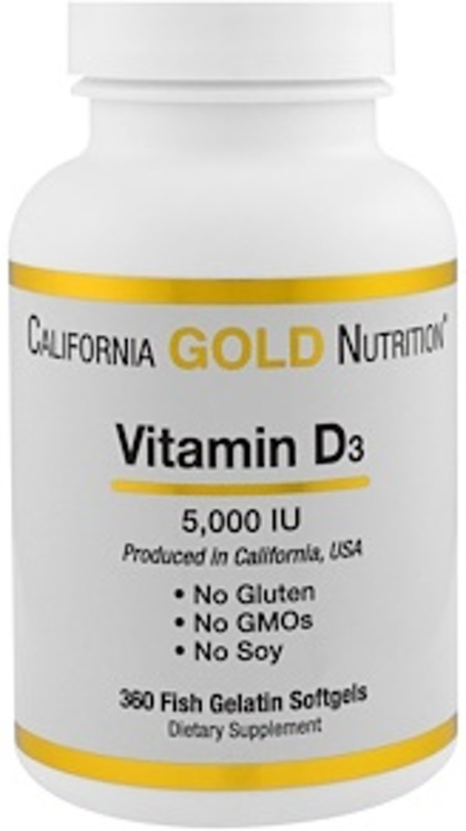 Foto van Vitamine D3, 5.000 IE, (125 mcg), 360 visgelatine softgels, California Gold Nutrition