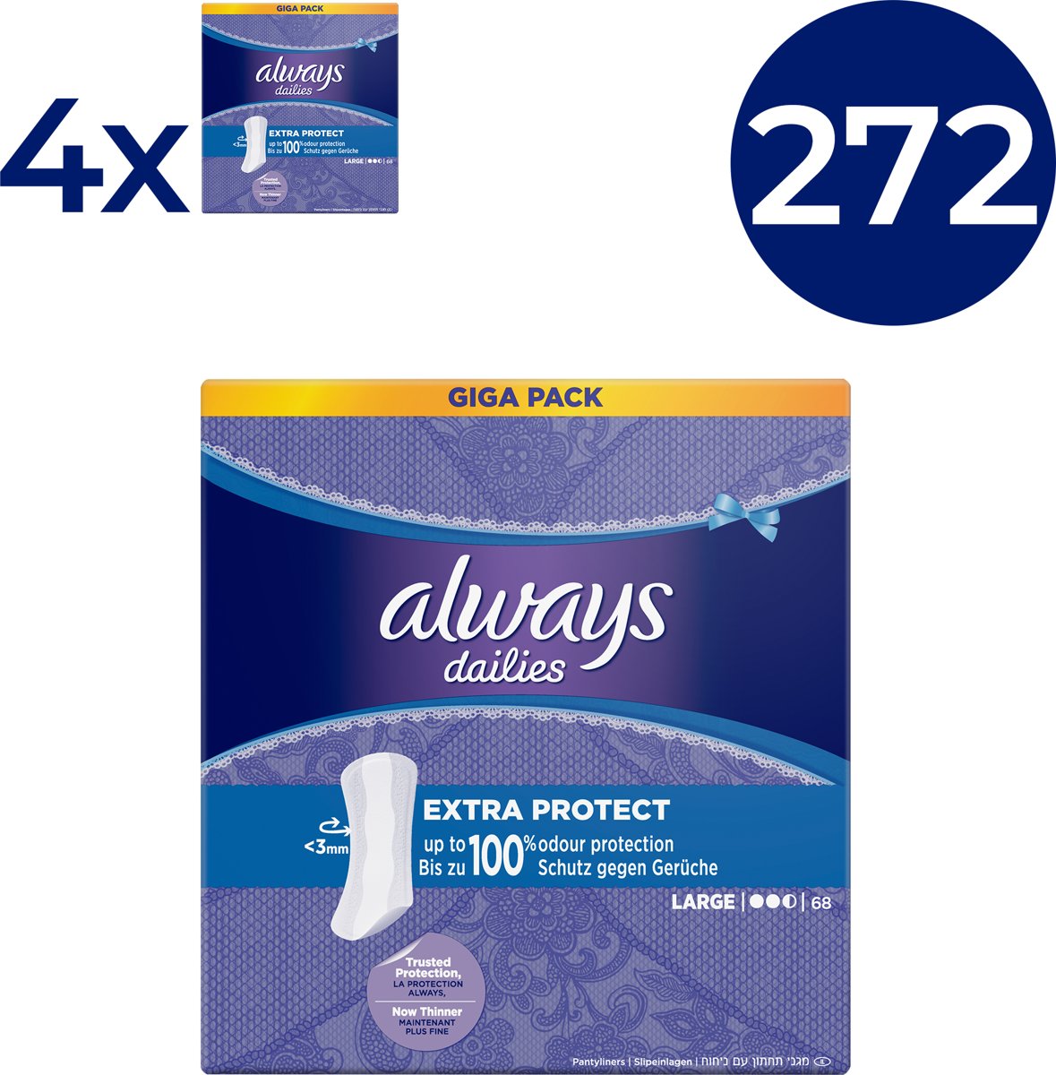 Foto van Always Dailies Fresh & Protect Large - Voordeelverpakking 272 Stuks - Inlegkruisjes