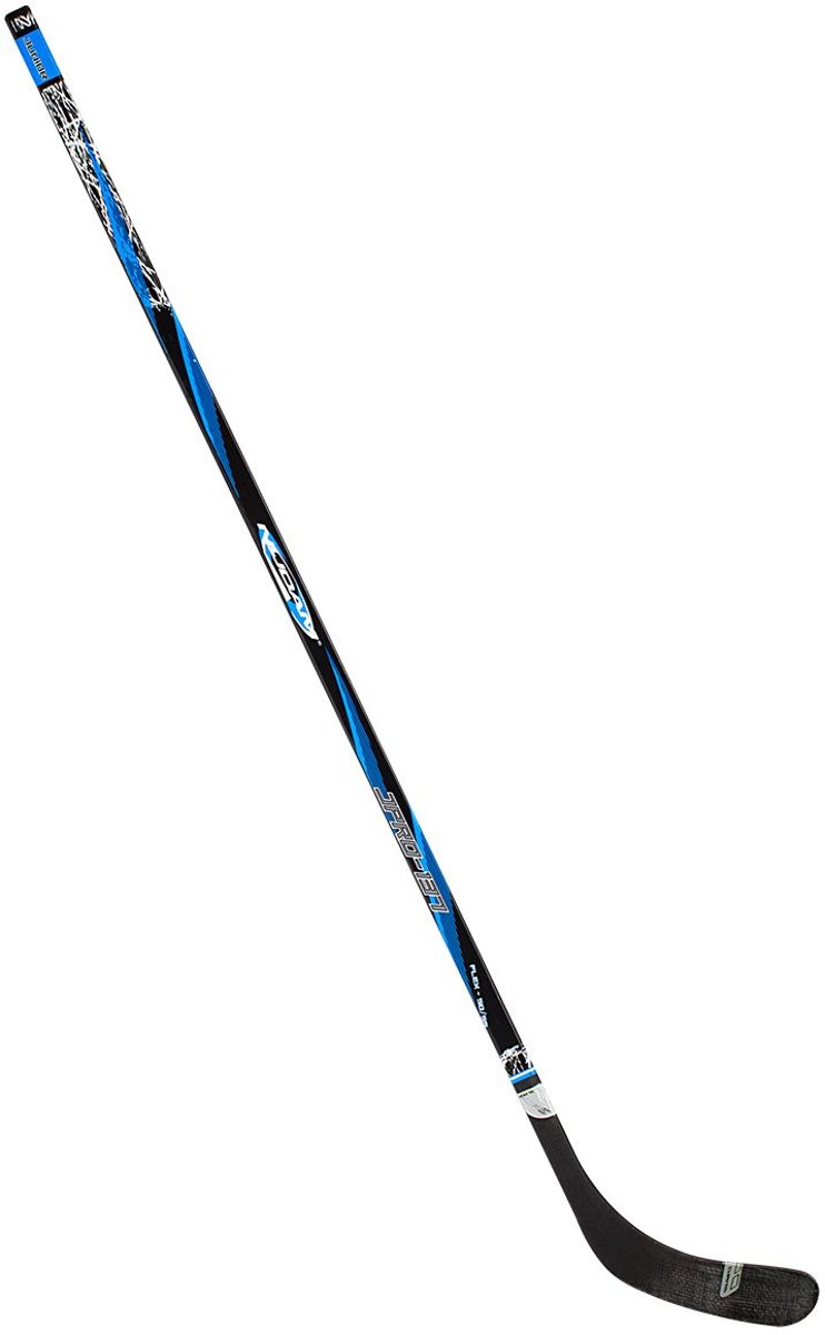 Nijdam IJshockeystick Hout/Glasfiber Jr - 137 cm - Zwart/Blauw/Zilver - Links