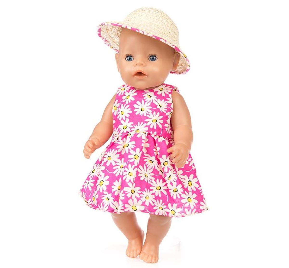 Voor de Pop | Fleurige Roze Bloemetjes Jurk Met Hoedje | Baby Born | Babypop Poppenkleertjes | Poppenkleding | 43 cm | Poppen accessoires + GRATIS HIPPE ZONNEBRIL