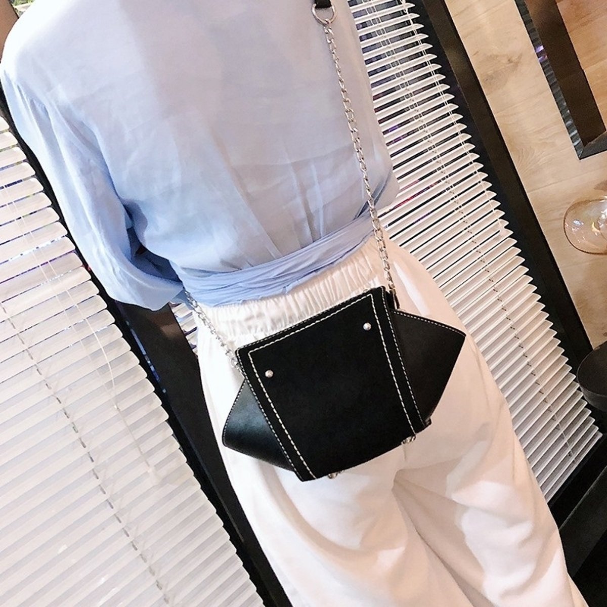 Fashion shell Bag mat PU stiksels schoudertas dames Messenger Bag handtas (zwart)