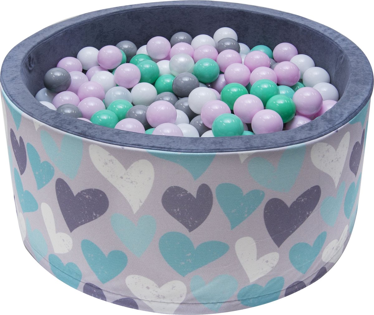 Ballenbak | Hartjes incl.  200 witte, grijze, roze en groene ballen