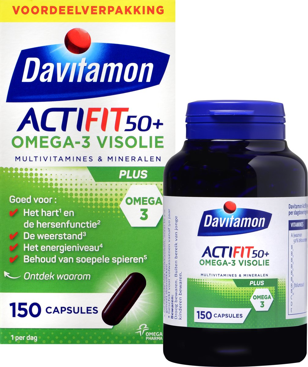 Foto van Davitamon Actifit 50+ Omega3 - 150 capsules - Voedingssupplement